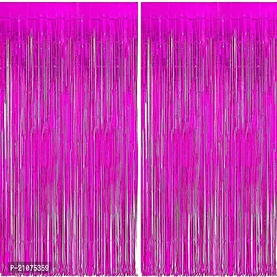 Global PARTYZ | Foil Fringe Curtains for Birthday, Wedding, Anniversay and Baby Shower (Pack of 2 Pcs) (Pink)-thumb0