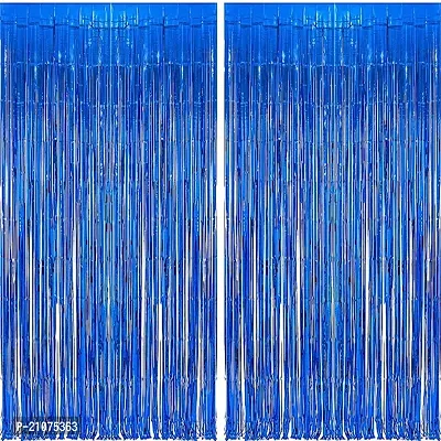 Global PARTYZ | Foil Fringe Curtains for Birthday, Wedding, Anniversay and Baby Shower (Pack of 2 Pcs) (Blue)-thumb0