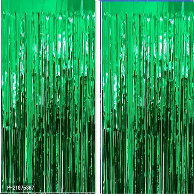 Global PARTYZ | Foil Fringe Curtains for Birthday, Wedding, Anniversay and Baby Shower (Pack of 2 Pcs) (Green)-thumb0