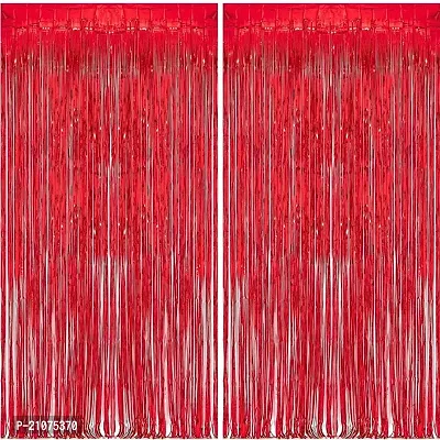 Global PARTYZ | Foil Fringe Curtains for Birthday, Wedding, Anniversay and Baby Shower (Pack of 2 Pcs) (Red)-thumb0