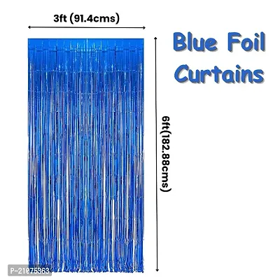Global PARTYZ | Foil Fringe Curtains for Birthday, Wedding, Anniversay and Baby Shower (Pack of 2 Pcs) (Blue)-thumb2