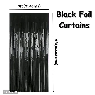 Global PARTYZ | Foil Fringe Curtains for Birthday, Wedding, Anniversay and Baby Shower (Pack of 2 Pcs) (Black)-thumb2