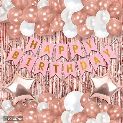 Happy Birthday Decoration For Girls- 30 Pcs| Rose Gold Birthday Decoration Kit| Birthday Balloons Decoration Items For Girls| Happy Birthday Decoration For Girl-thumb0