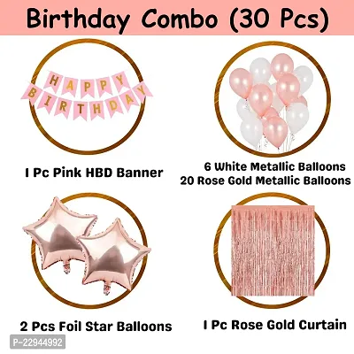 Happy Birthday Decoration For Girls- 30 Pcs| Rose Gold Birthday Decoration Kit| Birthday Balloons Decoration Items For Girls| Happy Birthday Decoration For Girl-thumb3