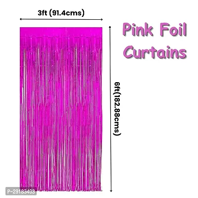 Pink Foil Curtains for Girl's Birthday Decorations, Woman's Birthday Decorations Supplies, Birthday Decoration Items, Pink Foil Curtains for Wedding  Anniversary Decor (Set of 6 Pcs)-thumb3