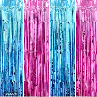 Pink  Blue Backdrop Foil Fringe Curtains for Party Decorations - Pack of 4 Pcs