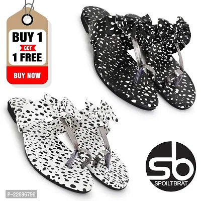 Spoiltbrat Present Buy 1 Get 1 Free Offer Black Dot  And White Dot Printed Flat Sandal's  For Women's .
