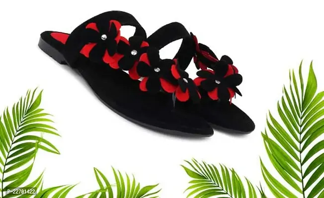 Spoiltbrat Women's Flat  Sandal's In   Black Flower , Light Weight  Comfortable To Wear Whole Day .