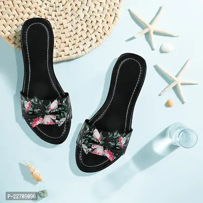 Spoiltbrat Presents Comfortable  Light Weight , Black Printed Knot Flat Sandal  For Women And Girls .-thumb0