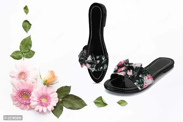 Spoiltbrat Presents Comfortable  Light Weight , Black Printed Knot Flat Sandal  For Women And Girls .-thumb5
