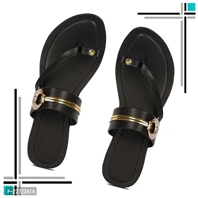Spoiltbrat Presents Light Weight  Black Buckel Flat Sandal  For Women's . Comfortable To Wear Whole Day .