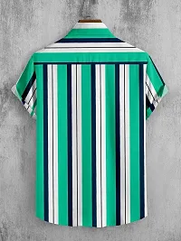 Reliable Green Cotton Blend Striped Short Sleeves Casual Shirts For Men-thumb1
