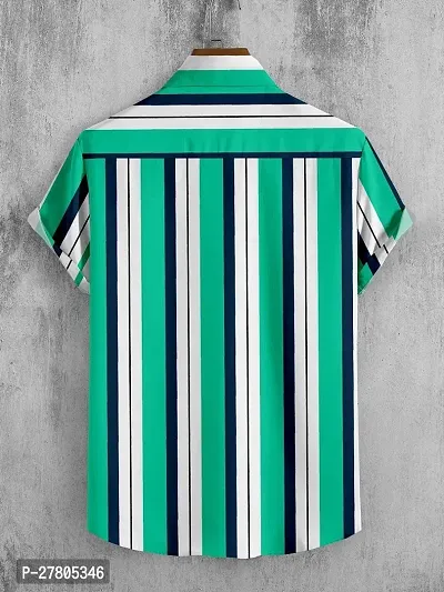 Reliable Green Cotton Blend Striped Short Sleeves Casual Shirts For Men-thumb2