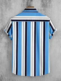 Reliable Blue Cotton Blend Striped Short Sleeves Casual Shirts For Men-thumb1