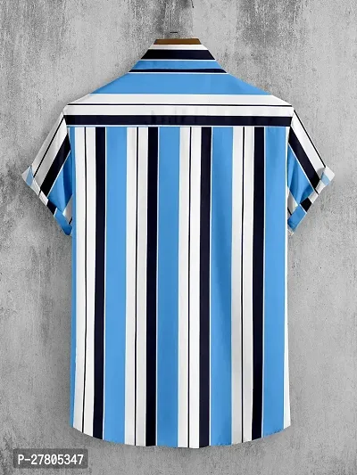 Reliable Blue Cotton Blend Striped Short Sleeves Casual Shirts For Men-thumb2