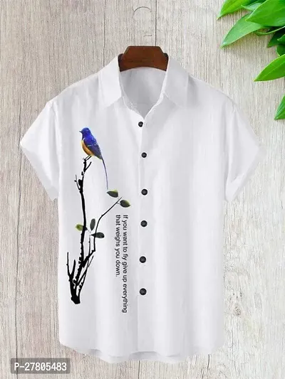 Reliable White Polyester Blend Printed Short Sleeves Casual Shirts For Men-thumb0