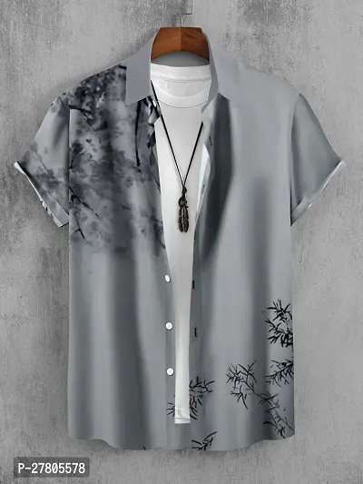 Reliable Grey Cotton Blend Printed Short Sleeves Casual Shirts For Men