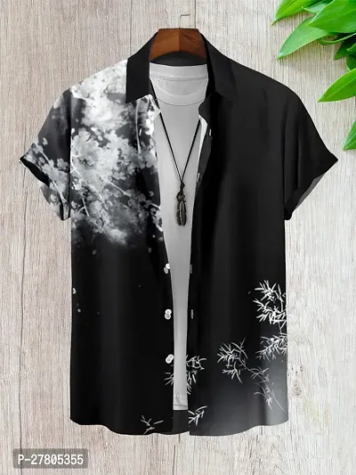 Reliable Black Cotton Blend Printed Short Sleeves Casual Shirts For Men-thumb0