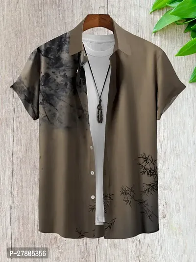 Reliable Brown Cotton Blend Printed Short Sleeves Casual Shirts For Men