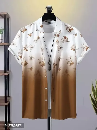 Reliable Brown Cotton Blend Printed Short Sleeves Casual Shirts For Men-thumb0