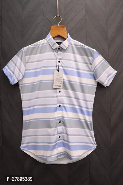 Reliable Grey Cotton Blend Striped Short Sleeves Casual Shirts For Men-thumb2