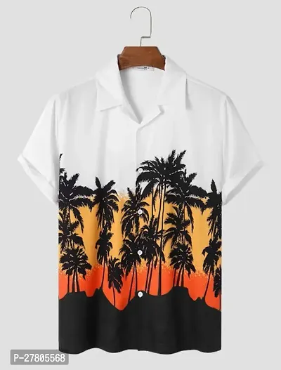 Reliable White Polyester Blend Printed Short Sleeves Casual Shirts For Men