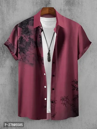 Reliable Maroon Cotton Blend Printed Short Sleeves Casual Shirts For Men-thumb0