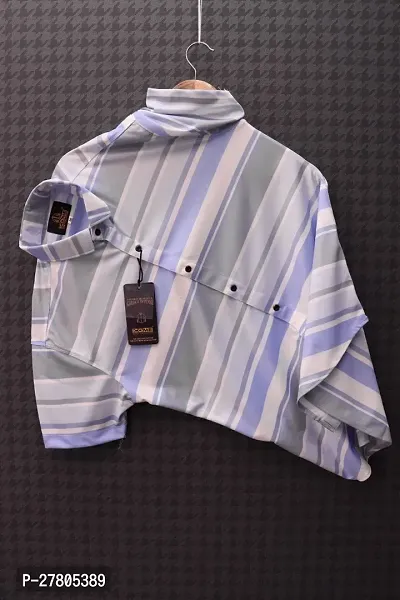 Reliable Grey Cotton Blend Striped Short Sleeves Casual Shirts For Men-thumb0
