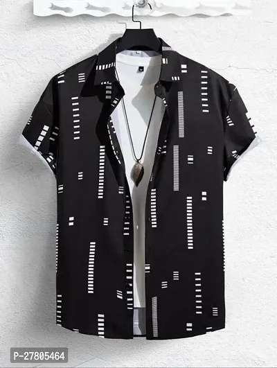 Reliable Black Cotton Blend Printed Short Sleeves Casual Shirts For Men-thumb0