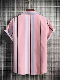 Reliable Pink Polyester Blend Striped Short Sleeves Casual Shirts For Men-thumb1