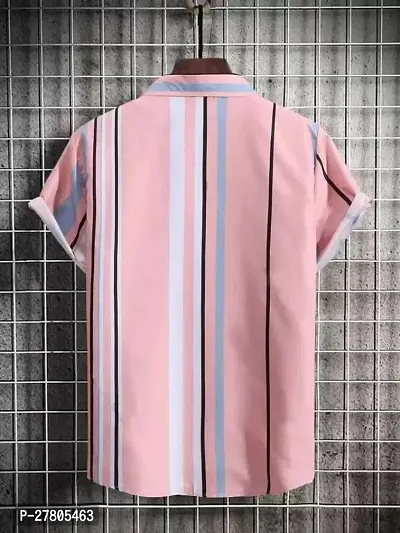 Reliable Pink Polyester Blend Striped Short Sleeves Casual Shirts For Men-thumb2