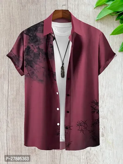 Reliable Pink Cotton Blend Printed Short Sleeves Casual Shirts For Men