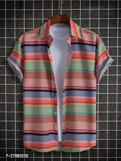 Reliable Multicoloured Cotton Blend Striped Short Sleeves Casual Shirts For Men