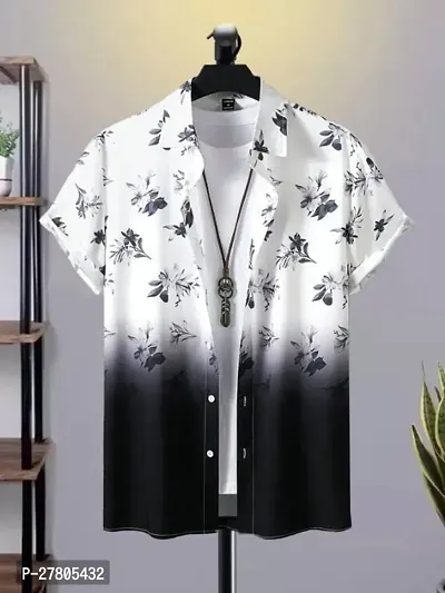 Reliable White Linen Blend Printed Short Sleeves Casual Shirts For Men-thumb0