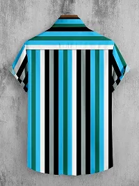 Reliable Blue Cotton Blend Striped Short Sleeves Casual Shirts For Men-thumb1