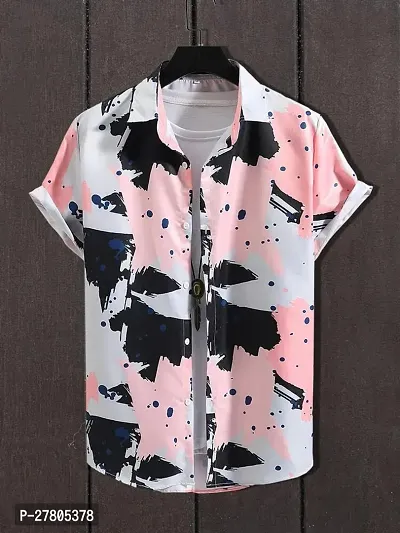 Reliable Pink Cotton Blend Printed Short Sleeves Casual Shirts For Men-thumb0