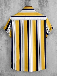 Reliable Yellow Cotton Blend Striped Short Sleeves Casual Shirts For Men-thumb1