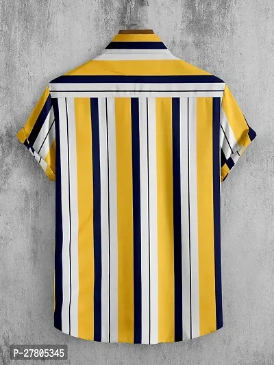 Reliable Yellow Cotton Blend Striped Short Sleeves Casual Shirts For Men-thumb2