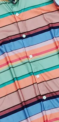 Reliable Multicoloured Cotton Blend Striped Short Sleeves Casual Shirts For Men-thumb1