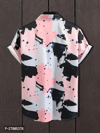 Reliable Pink Cotton Blend Printed Short Sleeves Casual Shirts For Men-thumb2