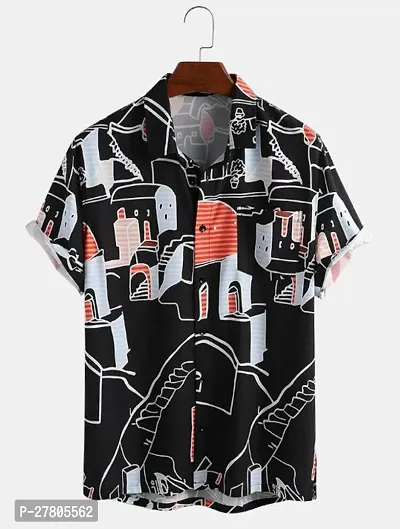 Reliable Black Polyester Blend Printed Short Sleeves Casual Shirts For Men