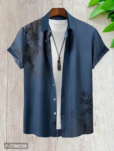 Reliable Blue Cotton Blend Printed Short Sleeves Casual Shirts For Men