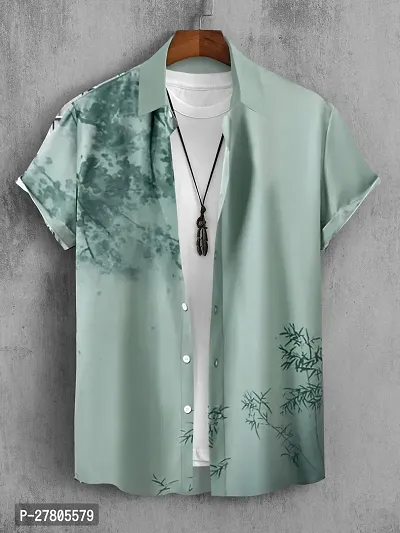 Reliable Green Cotton Blend Printed Short Sleeves Casual Shirts For Men-thumb0