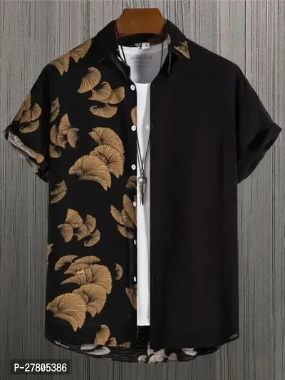 Reliable Black Cotton Blend Printed Short Sleeves Casual Shirts For Men-thumb0