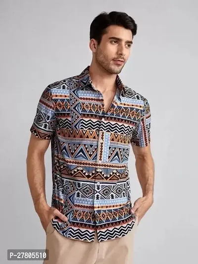 Reliable Multicoloured Polyester Blend Printed Short Sleeves Casual Shirts For Men-thumb0