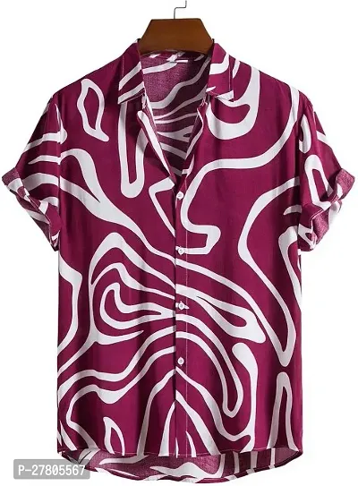 Reliable Purple Polyester Blend Printed Short Sleeves Casual Shirts For Men