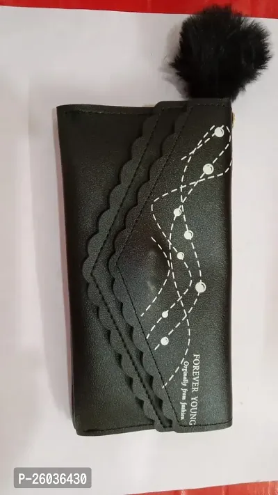 Stylish Black PU Embellished Three Fold Wallet For Women-thumb0
