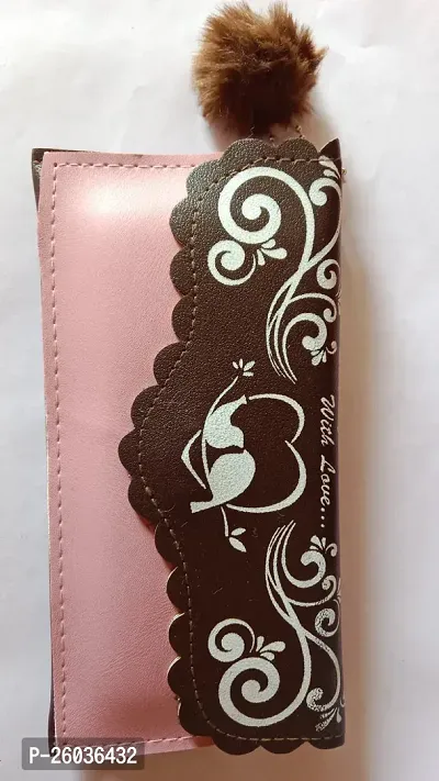 Stylish Pink PU Printed Three Fold Wallet For Women