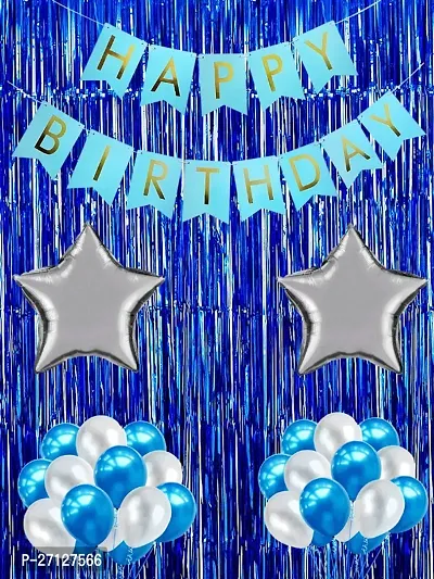 Birthday Decoration  Birthday Decoration - Set of 36 Pcs | Happy Birthday Decorations Kit for Boys And Girls | Multicolour Balloons for Decoration | Blue Birthday Decorations Kit-thumb0