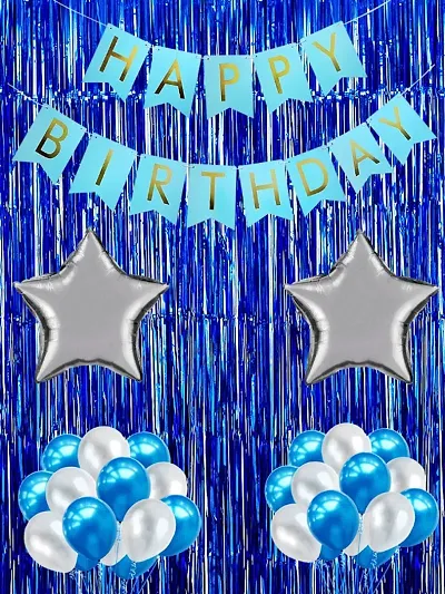 Birthday Decoration  Birthday Decoration - Set of 36 Pcs | Happy Birthday Decorations Kit for Boys And Girls | Multicolour Balloons for Decoration | Blue Birthday Decorations Kit